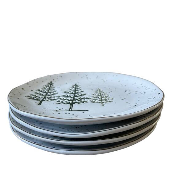 Potter's Studio Christmas Pine Tree Salad Plates 7.5in Green & White Holiday NEW - Picture 6 of 10